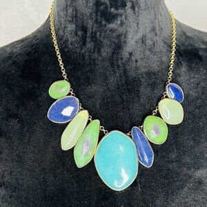 Stella & Dot Green Blue Serenity Statement Stone Necklace 16"